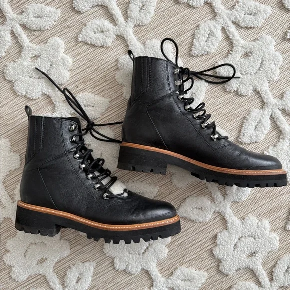 Marc Fisher LTD Izzie Shearling-Lined Leather Work Boots Black Size 9.5 - Picture 4 of 6